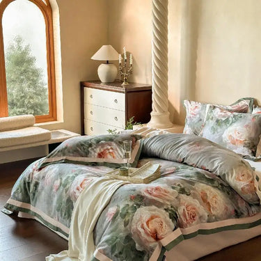 Vintage Romantic Rose Oil Printing Wedding 1000TC Egyptian Cotton Bedding Set